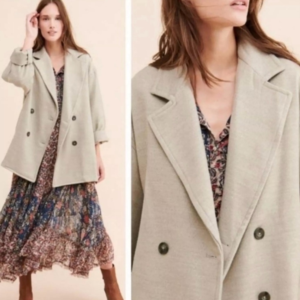 Free People Hannah Double Breasted Blazer Peacoat Jacket Green Large - Picture 2 of 13